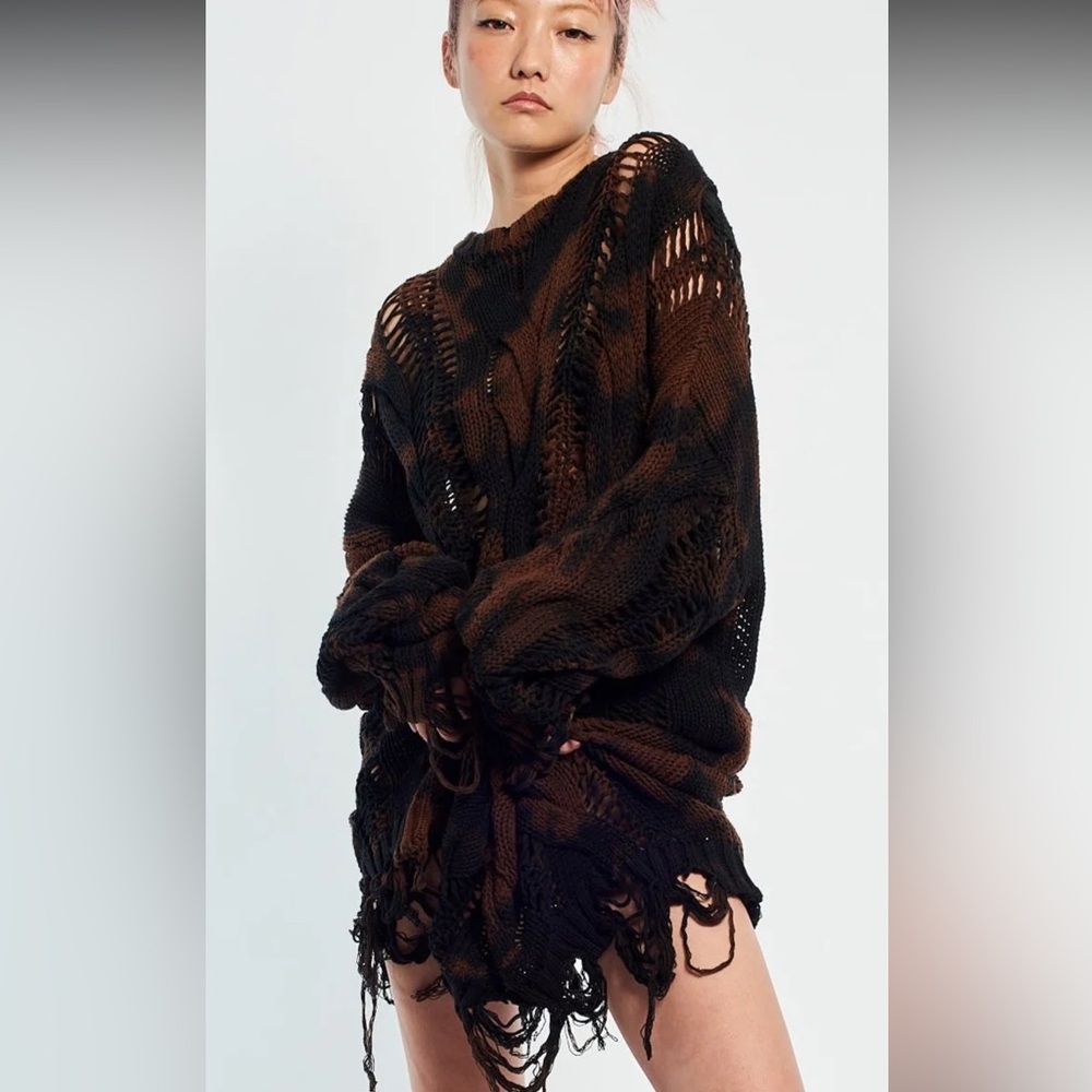Ragged Priest tie dye destructed cable sweater “Explore Oversized Knit”M
